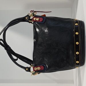 NWT☑️ Marino Orlandi Laser Etched Paisley Floral Pattern Black / Multi Leather